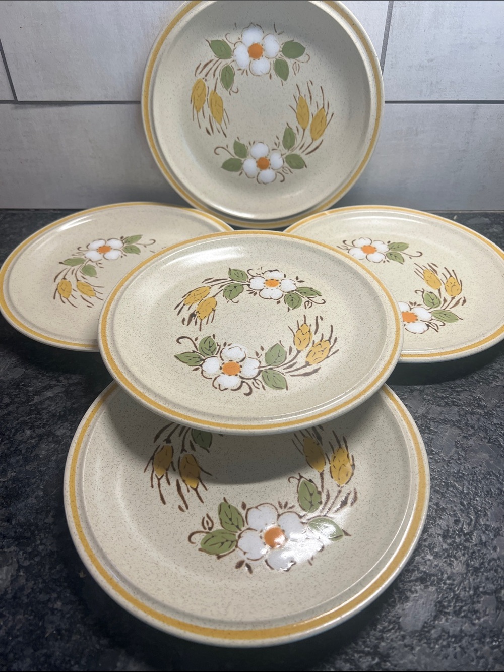 RETIRED HEARTHSIDE Set of 5 salad plates. Garden Festival Prairie Flowers